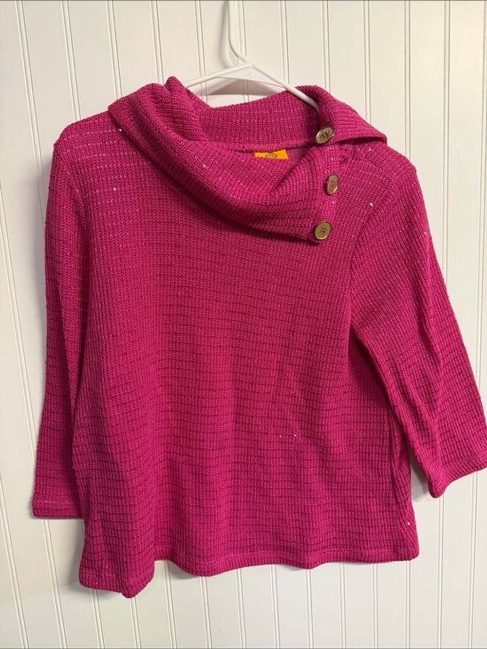 Ruby Rd. Hot Pink Button-Shoulder Cowl Sweater